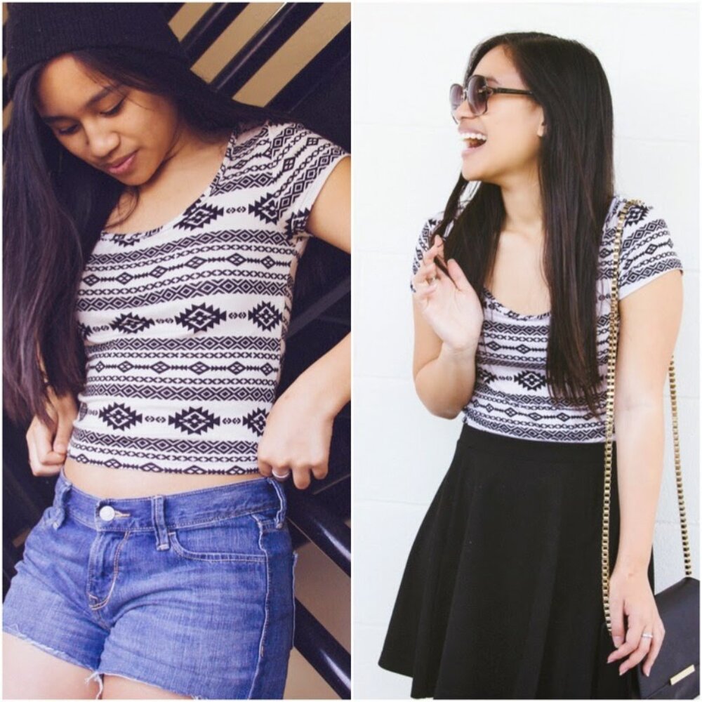PacSun Black and Tan Tribal Cropped T Shirt Top